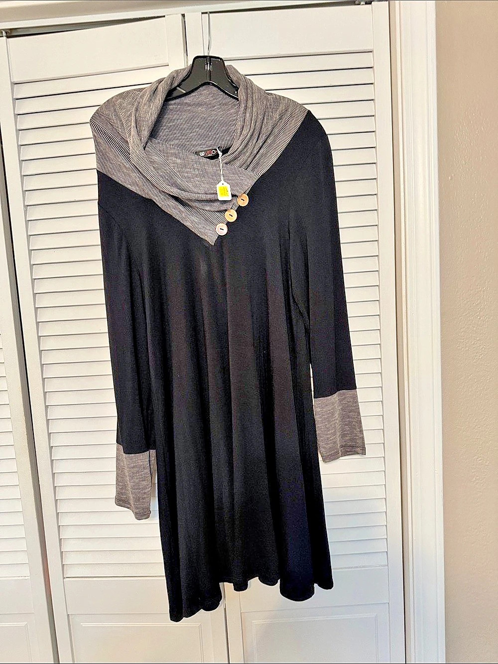 Vison Striped Midi Dress in Black & Gray NWT